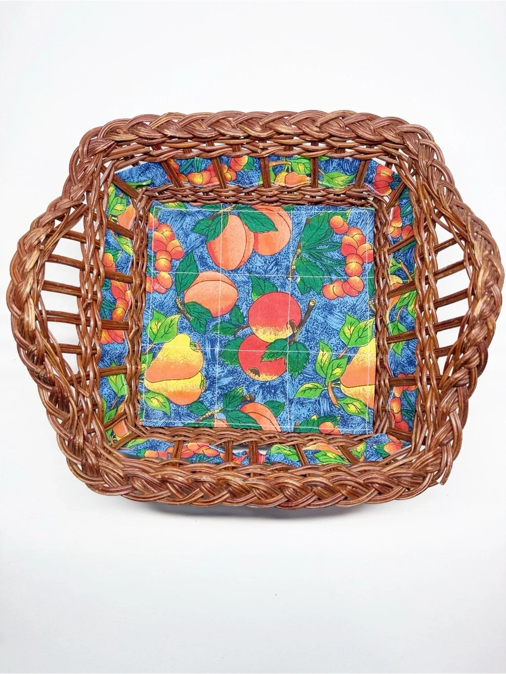 Vintage Rattan Lined Fruit Bread Baskets Lemon Orange Peach Pear
